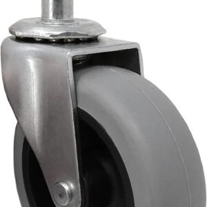 3" Swivel Stem Caster with Soft TPR Tread Rubber Wheel and 7/16" Stem Diameter, Ribbed Tread Heavy-Duty Caster Wheel, 175-lb. Capacity, Gray