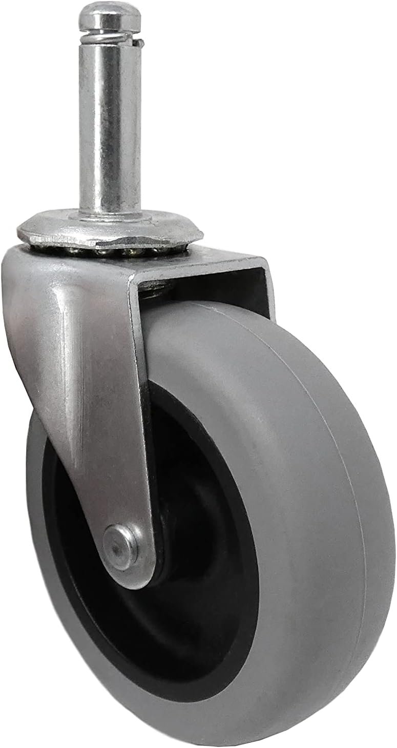 3" Swivel Stem Caster with Soft TPR Tread Rubber Wheel and 7/16" Stem Diameter, Ribbed Tread Heavy-Duty Caster Wheel, 175-lb. Capacity, Gray