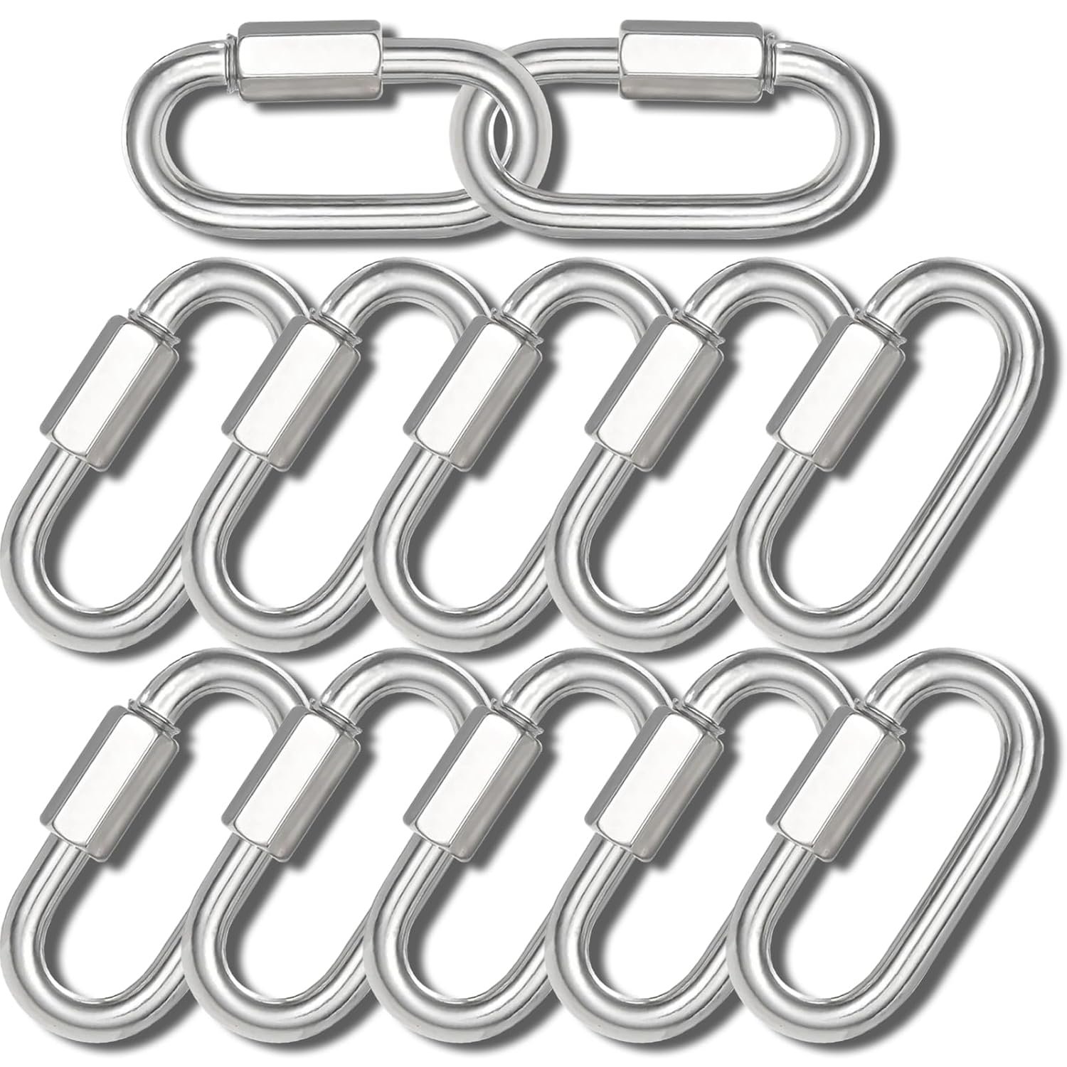 12PCS 2.3IN Silver Quick Link,Heavy Duty Locking Carabiner Rated 900 Lbs