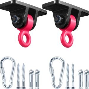 Heavy Duty Swing Hangers for Wooden Sets Playground Porch Indoor Outdoor & Hanging with Snap Hooks (Black and red)