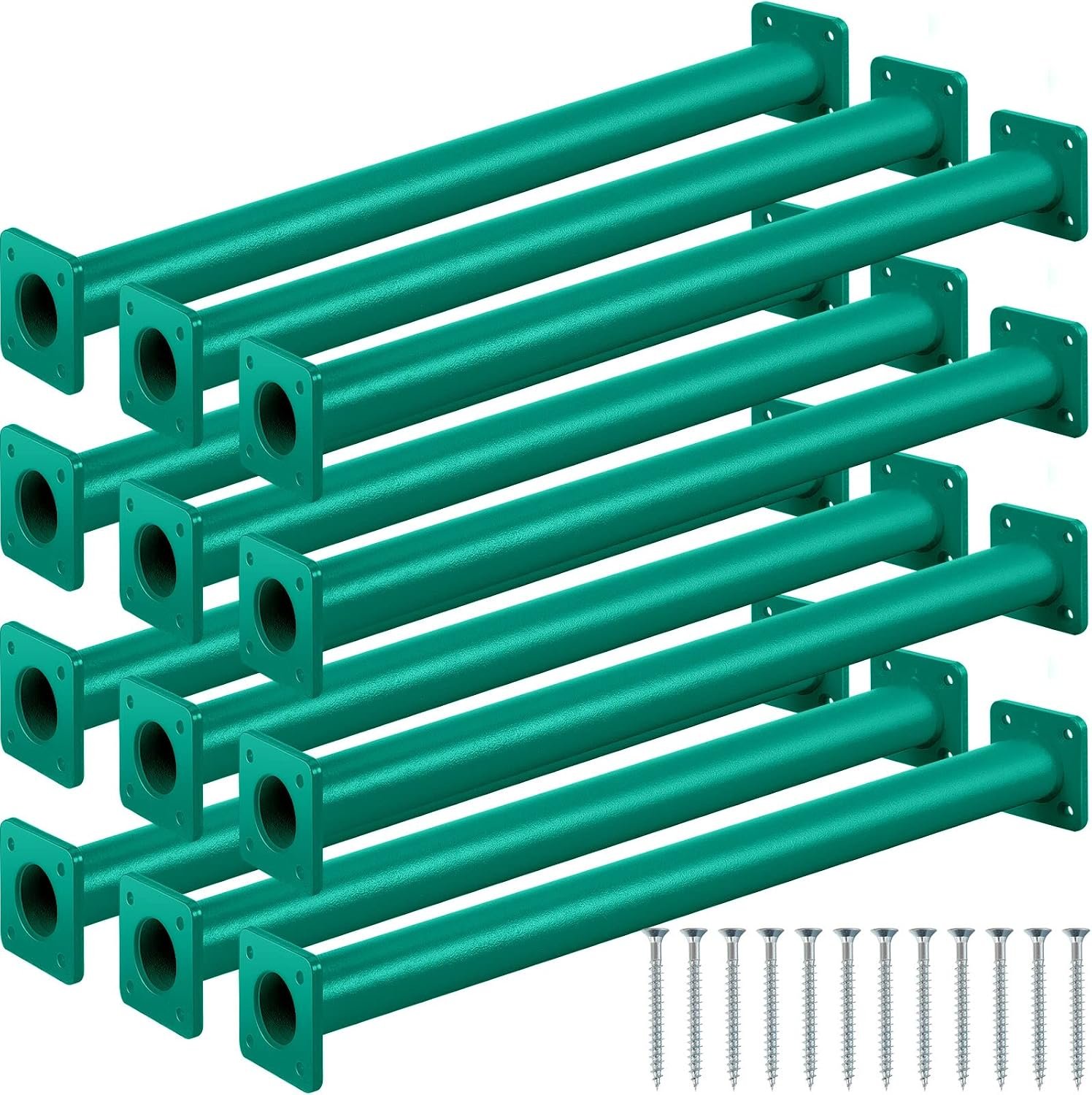 12 Pack Monkey Bars Swing Set Accessories Rods Playset Ladder Rungs Hardware Kit Steel Monkey Bar with Screws for Backyard Playground Equipment Mounting Plates(15-1/8 Inch,Green)